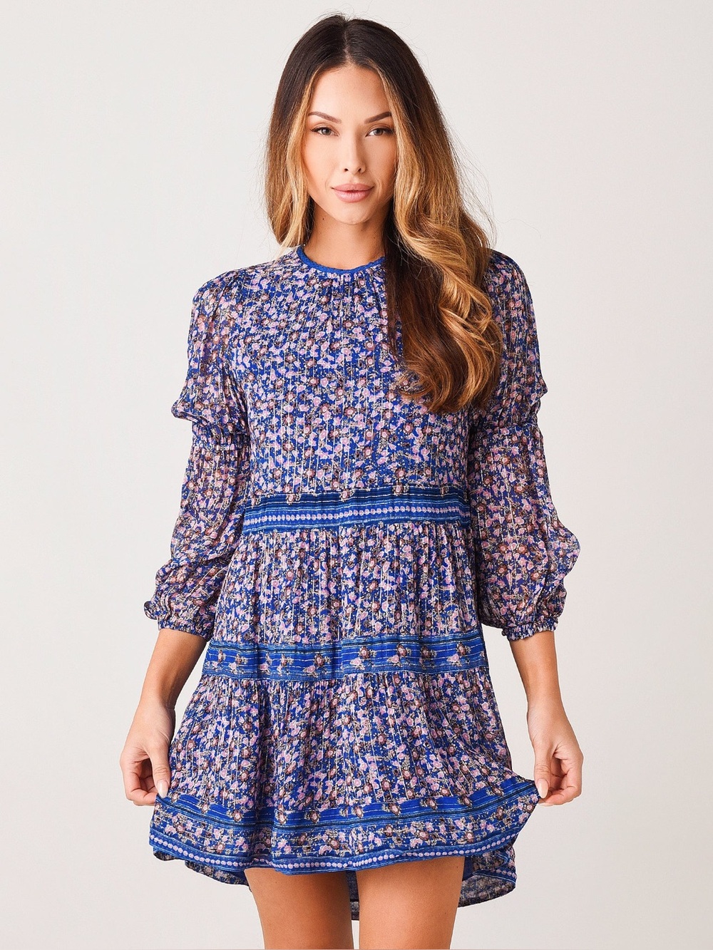 Saylor Floral Mini Dress in Blue & Pink Size Small